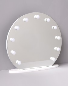 Круглое гримерное зеркало на подставке белое 80 см, Е 14