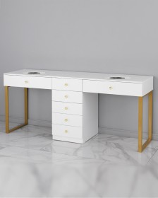 Маникюрный стол белый с вытяжкой MAX ULTIMATE VII для двух мастеров