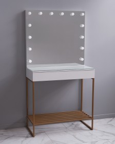 Гримерный стол для визажиста бело-золотой 100 см