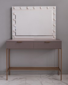 Гримерный стол с ящиками для визажиста серо-коричневый в зеркальной раме е27