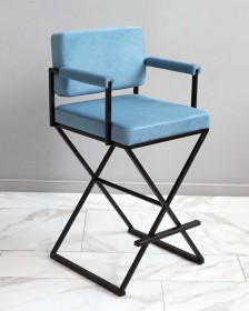 Режиссерский барный стул голубой-черный