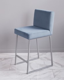 Барный стул визажиста голубой - серебро