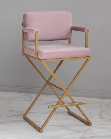 Режиссерский барный стул розовый-золотой