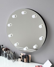 Круглое гримерное зеркало черное 70 см, е14