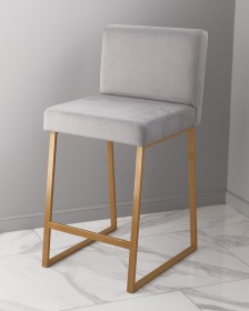 Барный стул визажиста светло-серый - золотой
