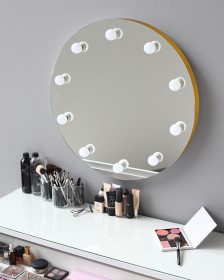 Круглое гримерное зеркало золотое 70 см, е 14