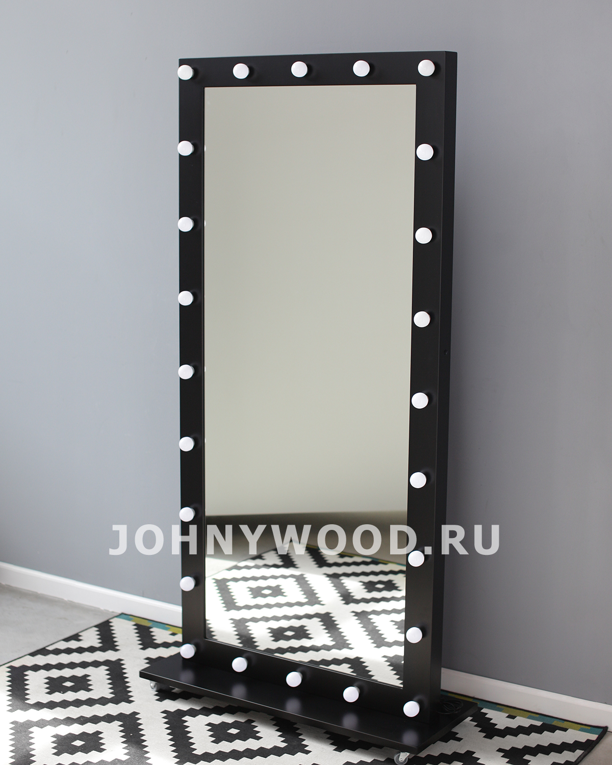 Фото зеркала в полный рост на подставке с лампочками jw200x95fbwstand Johny Wood