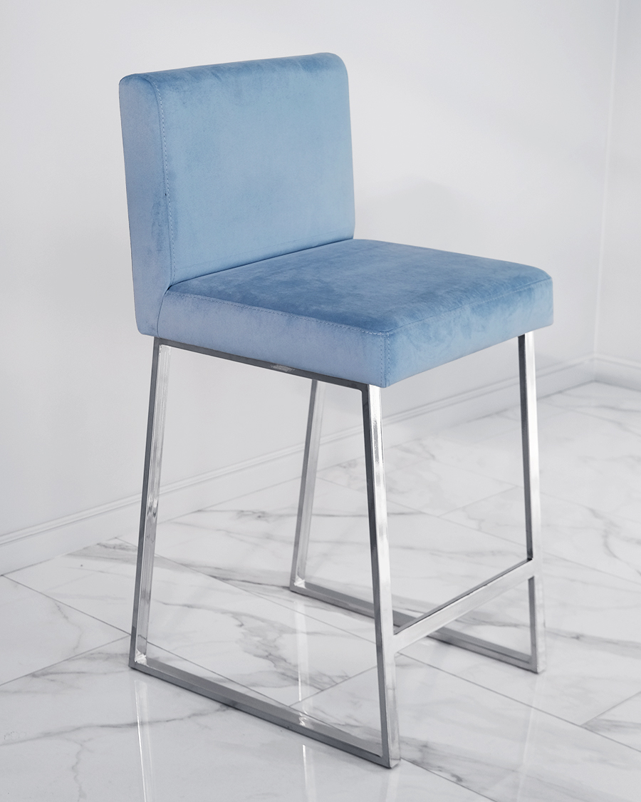 Барный стул визажиста хром-голубой