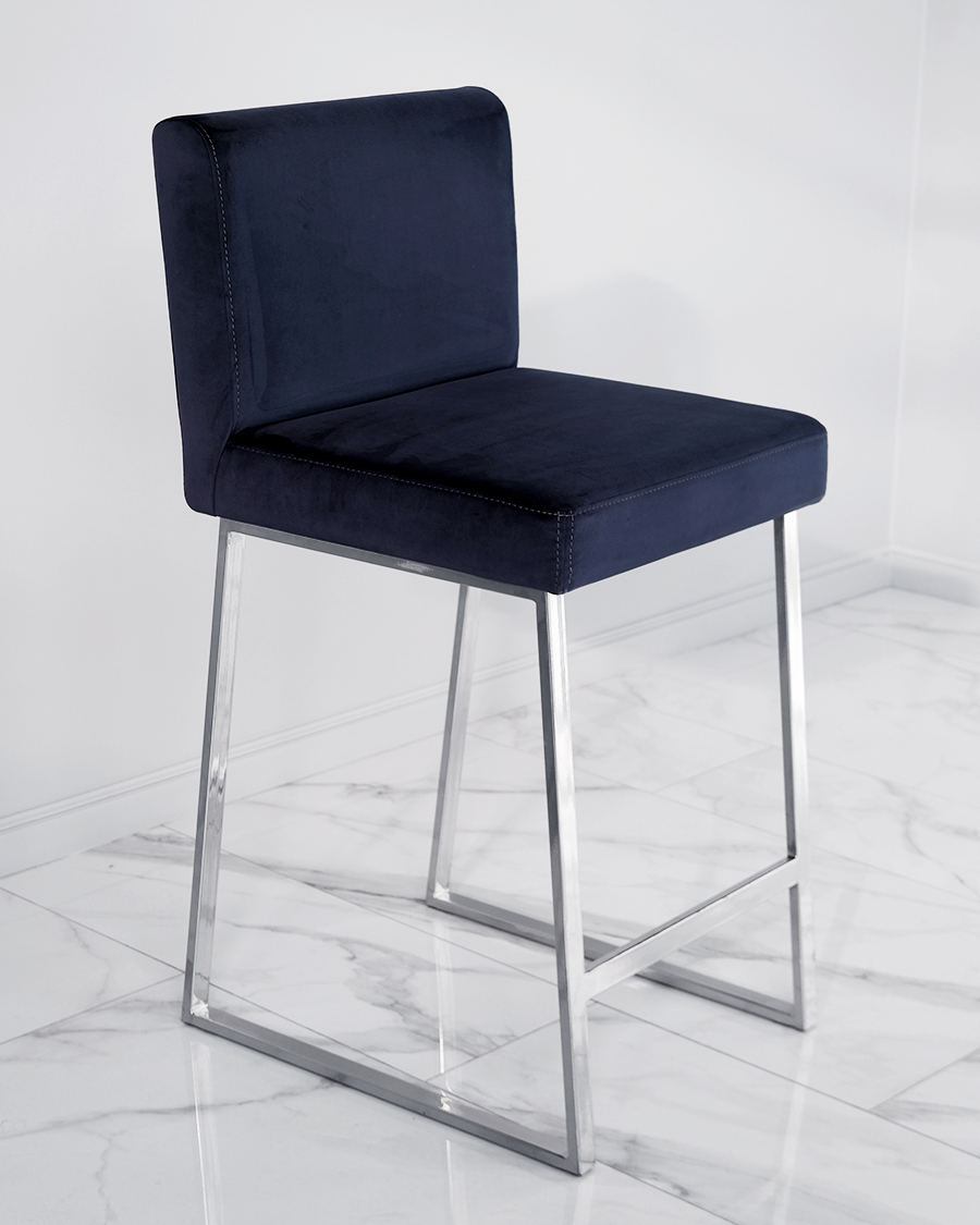 Барный стул визажиста хром-темно-синий
