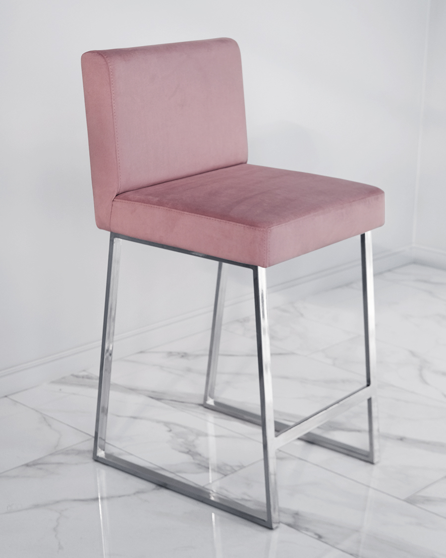 Барный стул визажиста хром-темно-розовый