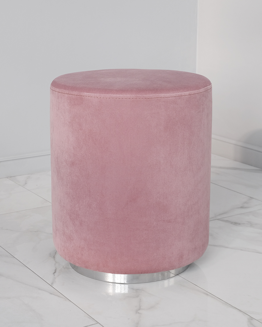 Пуф темно-розовый на основании зеркальный хром
